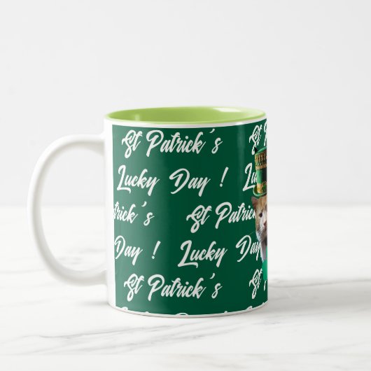St Patrick's Lucky Day Cute Cat Leprechaun Hat, Zweifarbige Tasse (Links)