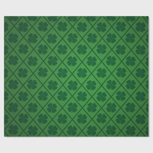 St Patricks Lucky Four Leaf Green Clover Pattern Geschenkpapier (Flach)