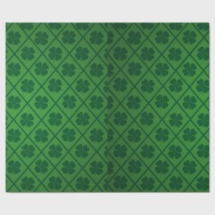 St Patricks Lucky Four Leaf Green Clover Pattern Geschenkpapier