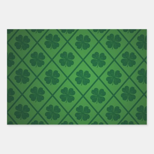 St Patricks Lucky Four Leaf Green Clover Pattern Geschenkpapier Set (Vorderseite 3)