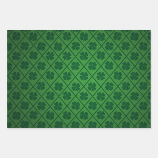 St Patricks Lucky Four Leaf Green Clover Pattern Geschenkpapier Set (Vorderseite 2)