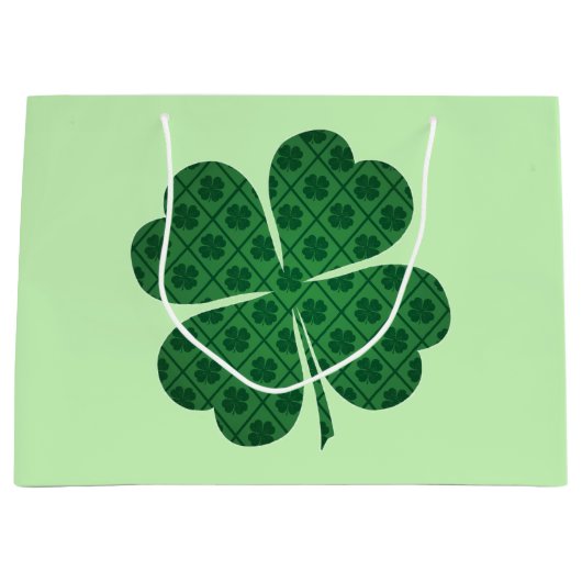 St Patricks Lucky Four Leaf Green Clover Pattern Große Geschenktüte (Vorderseite)