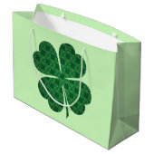 St Patricks Lucky Four Leaf Green Clover Pattern Große Geschenktüte (Rückseite Schrägansicht)