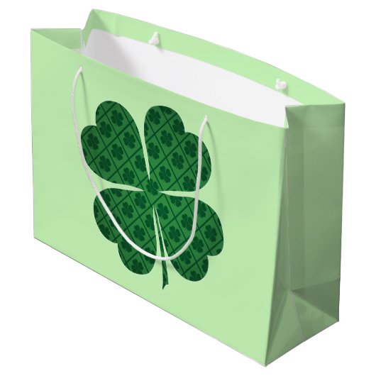 St Patricks Lucky Four Leaf Green Clover Pattern Große Geschenktüte (Rückseite Schrägansicht)