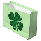 St Patricks Lucky Four Leaf Green Clover Pattern Große Geschenktüte (Vorderseite Schrägansicht)