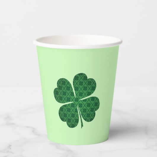 St Patricks Lucky Four Leaf Green Clover Pattern Pappbecher (Vorderseite)