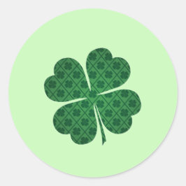 St Patricks Lucky Four Leaf Green Clover Pattern Runder Aufkleber