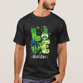 St Patricks Lucky Funny Welder Gnome Leopard Green T-Shirt