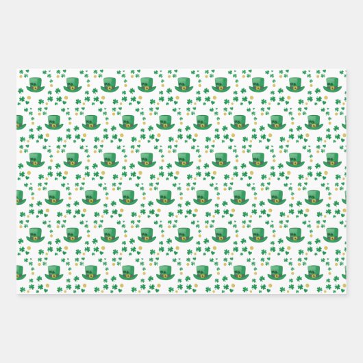 St. Patrick's Lucky Leprechaun, Coin und Clovers Geschenkpapier Set (Vorderseite)