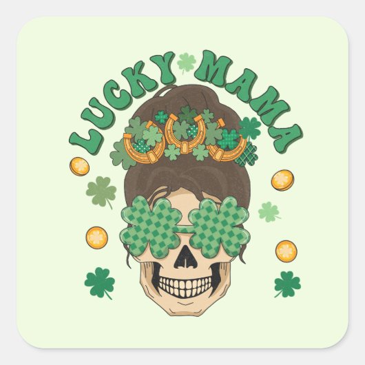 St. Patrick's Lucky Mama Skeleton Quadratischer Aufkleber (Vorderseite)