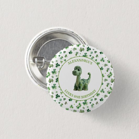 St Patricks Lucky One Dinosaur Button (Vorne & Hinten)