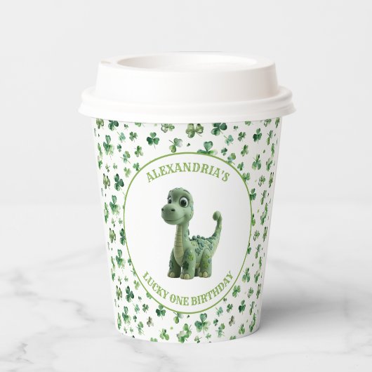 St Patricks Lucky One Dinosaur Paper Cup Pappbecher (Rückseite)