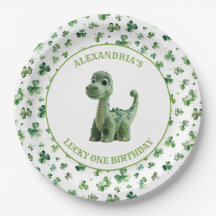 St Patricks Lucky One Dinosaur Papierplatte