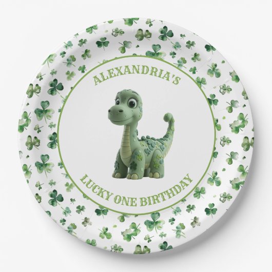 St Patricks Lucky One Dinosaur Papierplatte Pappteller (Vorderseite)