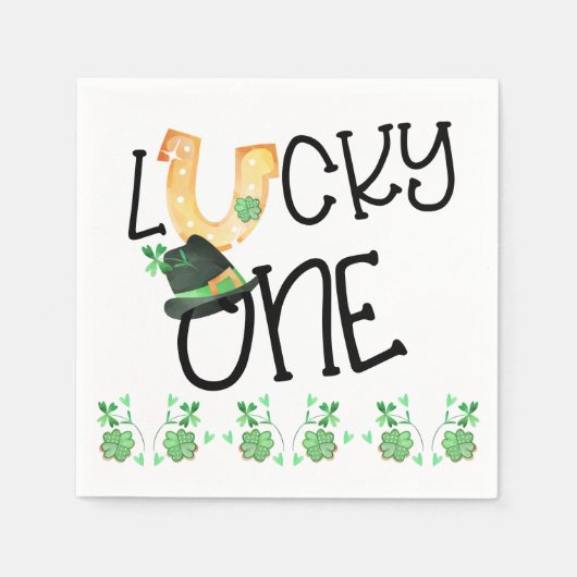 St Patricks Lucky One Horseshoe und Kleeblatt Part Serviette (Vorderseite)