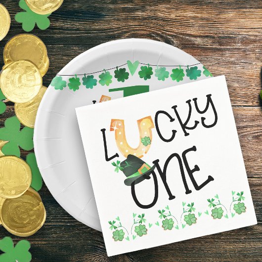 St Patricks Lucky One Horseshoe und Kleeblatt Part Serviette
