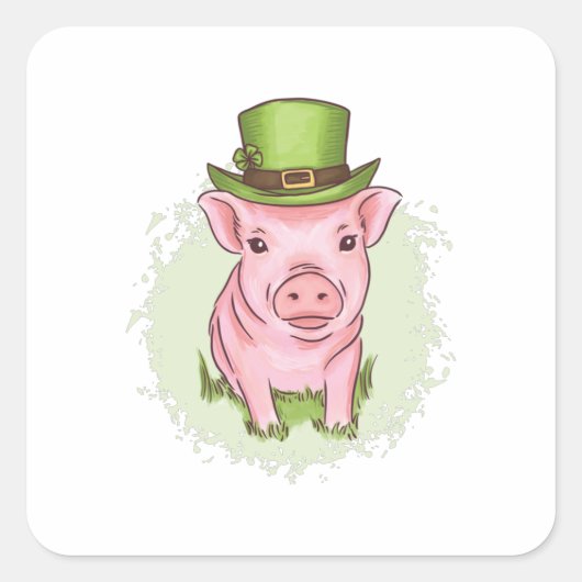 St. Patrick's Mini Schwein Quadratischer Aufkleber (Vorderseite)