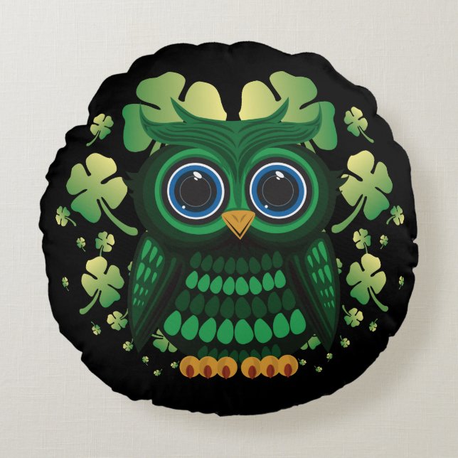 St. Patrick's Owl Rundes Kissen (Vorderseite)