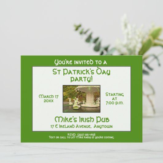 St Patrick's Party Forsyth Fountain, Savannah, GA Einladung (Stehend Vorderseite)
