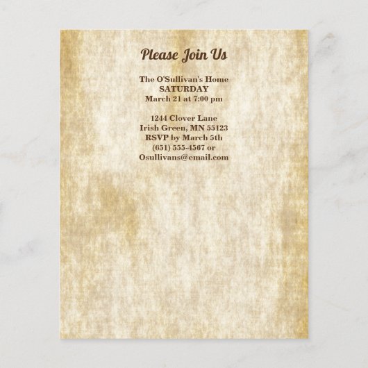 St Patrick's Pot of Gold Boy Leprechaun Einladung Flyer (Hinten)