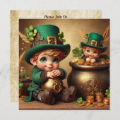 St Patrick's Pot of Gold Boy Leprechaun Square Einladung (Vorne/Hinten)