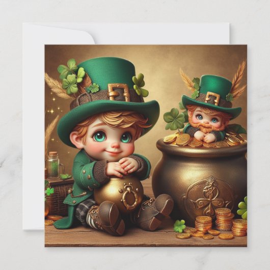 St Patrick's Pot of Gold Boy Leprechaun Square Einladung (Vorderseite)
