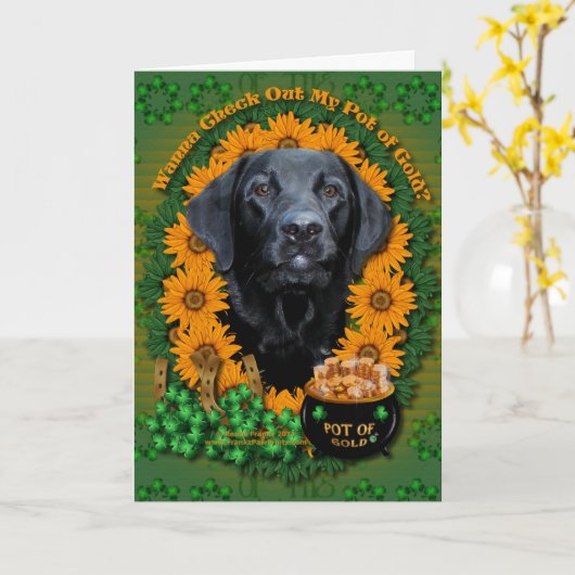 St Patricks - Pot of Gold - Labrador - Black-Gage Karte (Gelbe Blume)