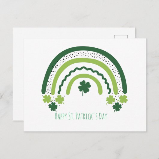 St. Patrick's Rainbow Happy Whimsical Kleeblatt Postkarte (Vorne/Hinten)