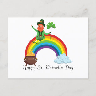 St. Patrick's Rainbow  Happy Whimsical Kleeblatt Postkarte