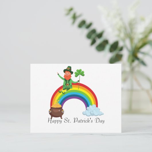 St. Patrick's Rainbow |Happy Whimsical Kleeblatt Postkarte (Stehend Vorderseite)