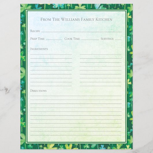 St. Patrick's Shamrocks Grüne Rezeptpapiervorlage (Vorderseite)