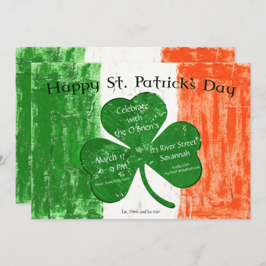 St. Patrick's (St. Paddy's) Party Einladung (Vorne/Hinten)