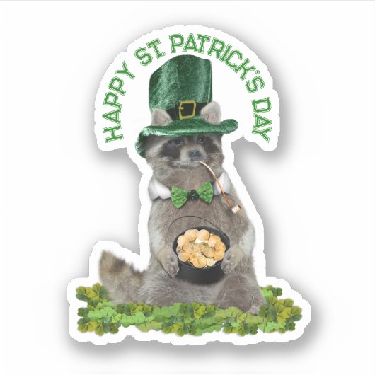 St. Patricks Tag - Glücklicher Waschbär Aufkleber (Vorderseite)