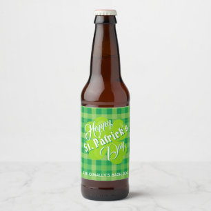 St. Patricks Tag Glücksklee Grün Tartan Benutzerde Bierflaschenetikett