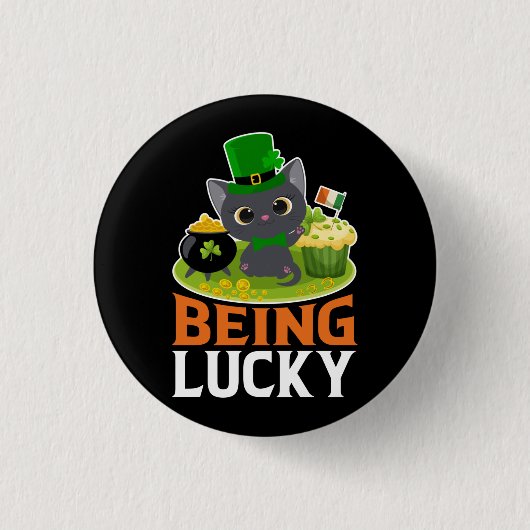 St. Patricks Tag Glückspilz Button (Vorderseite)