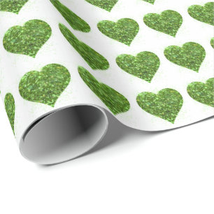 St. Patrick's Tag, Irisches grün glänzendes Herz Geschenkpapier