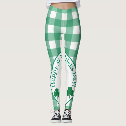 St. Patricks Tag Irisches Kleeblatt Grün Häkchen Leggings (Vorderseite)
