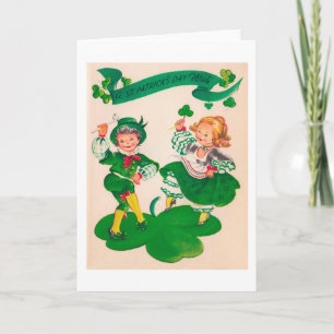 St. Patricks Tag Junge & Mädchen, Vintage Karte