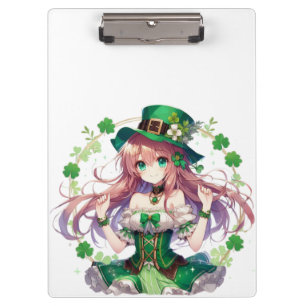 St. Patricks Tag Kleeblatt Anime Mädchen Klemmbrett