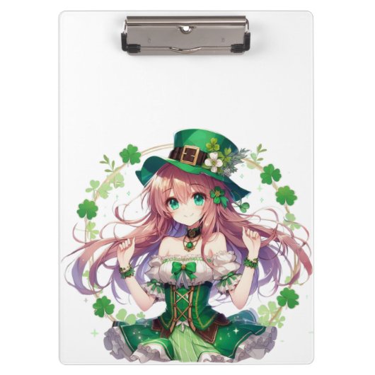 St. Patricks Tag Kleeblatt Anime Mädchen Klemmbrett (Vorderseite)