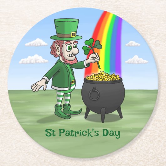 St. Patricks Tag Kobold Runder Pappuntersetzer (Vorderseite)