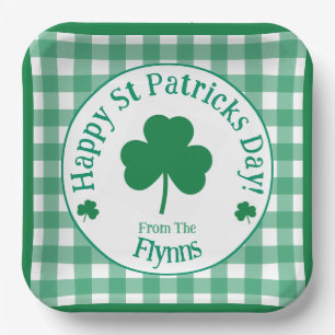 St Patricks Tag NAME Irisches Kleeblatt Grün Häkch Pappteller