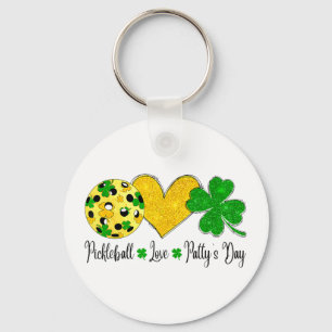 St. Patricks-Tag Pickleball Shamrocks Frieden Lieb Schlüsselanhänger