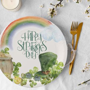 St. Patricks Tag Wasserfarben Regenbogen und Kle Pappteller