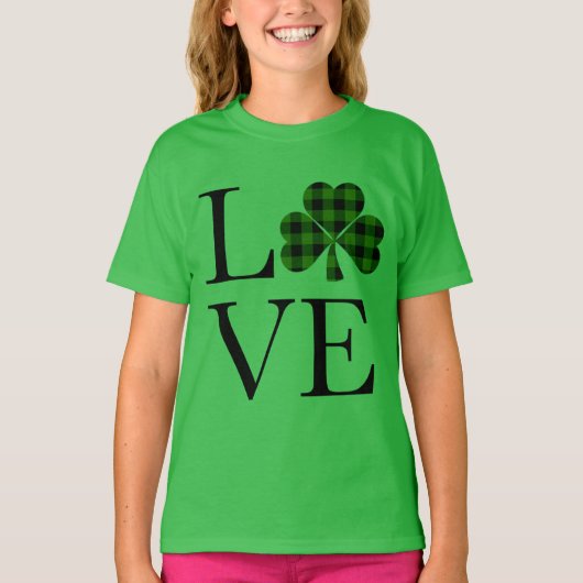 St.Patricks Tagesgrün karierte Klee Liebe T-Shirt (Vorderseite)