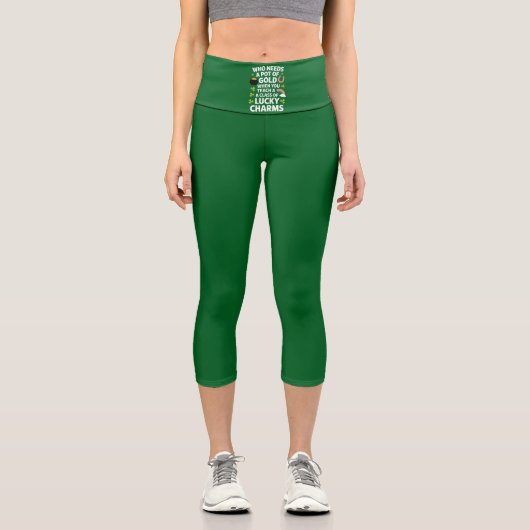 St Patricks Teacher Lucky Charm Clover Irish Capri Leggings (Vorderseite)