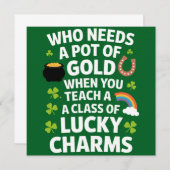 St Patricks Teacher Lucky Charm Clover Irish Einladung (Vorne/Hinten)