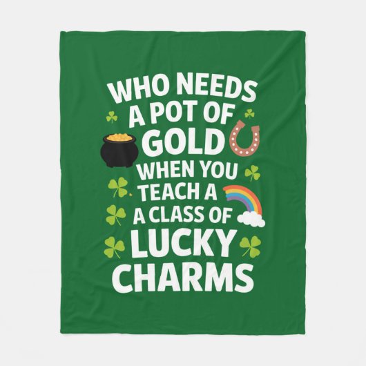 St Patricks Teacher Lucky Charm Clover Irish Fleecedecke (Vorderseite)