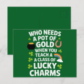St Patricks Teacher Lucky Charm Clover Irish Postkarte (Vorne/Hinten)