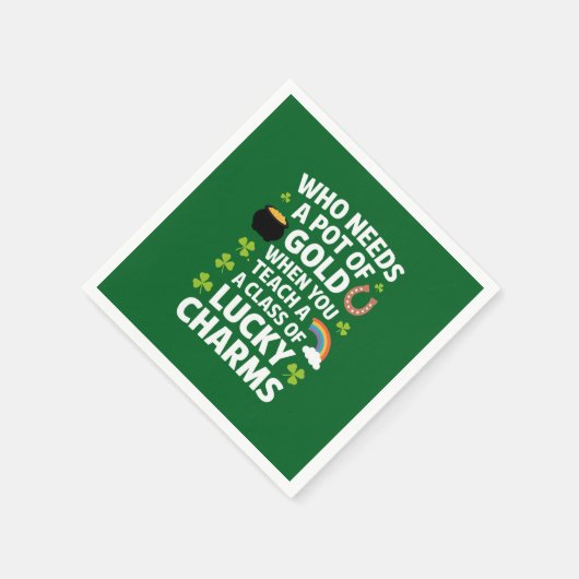 St Patricks Teacher Lucky Charm Clover Irish Serviette (Ecke)